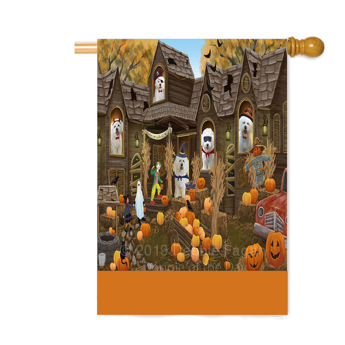 Personalized Haunted House Trick or Treat Halloween Bichon Frise Dogs Custom House Flag FLG-DOTD-A59524