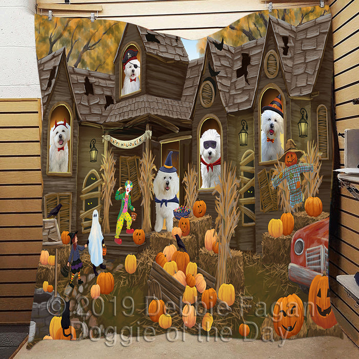 Haunted House Halloween Trick or Treat Bichon Frise Dogs Quilt