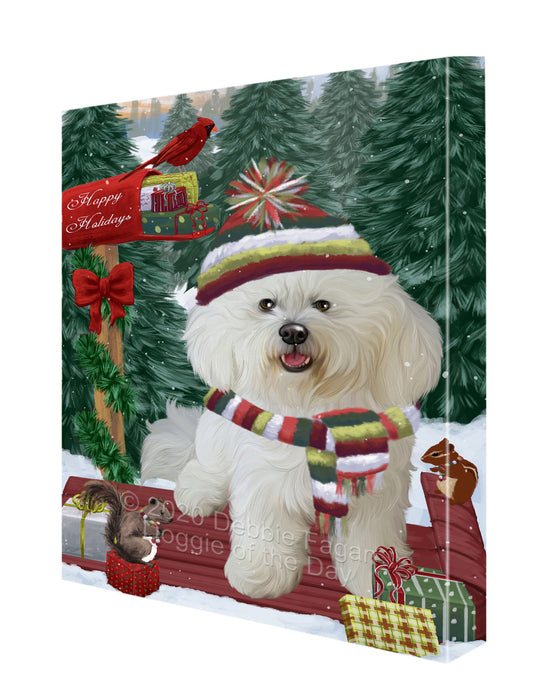 Christmas Woodland Sled Bichon Frise Dog Canvas Wall Art - Premium Quality Ready to Hang Room Decor Wall Art Canvas - Unique Animal Printed Digital Painting for Decoration CVS583
