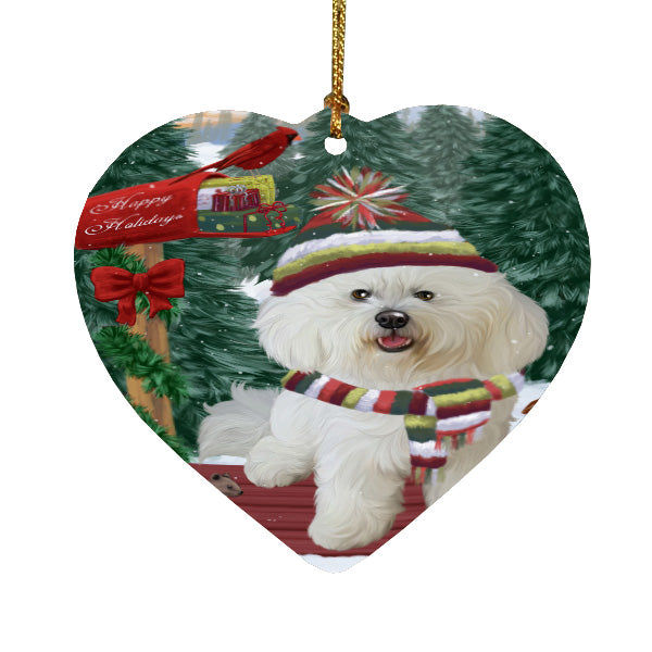Christmas Woodland Sled Bichon Frise Dog Heart Christmas Ornament HPORA59417