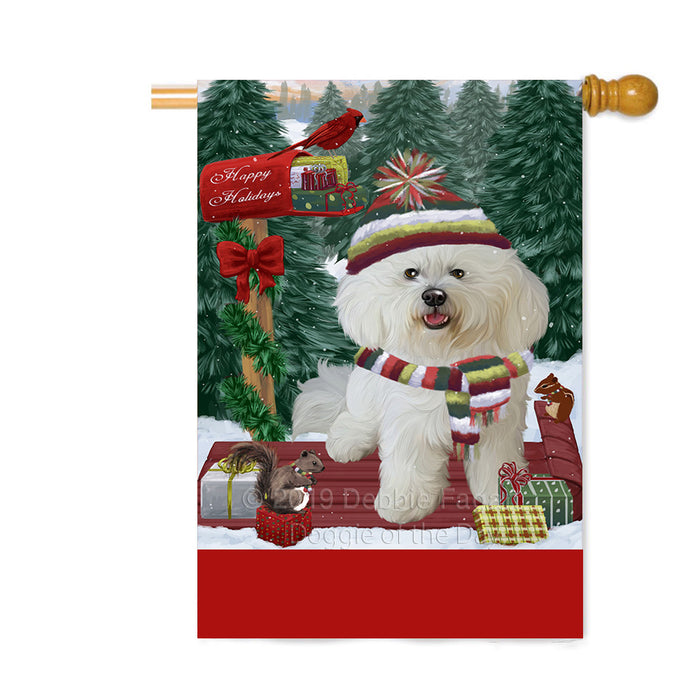 Personalized Merry Christmas Woodland Sled Bichon Frise Dog Custom House Flag FLG-DOTD-A61560