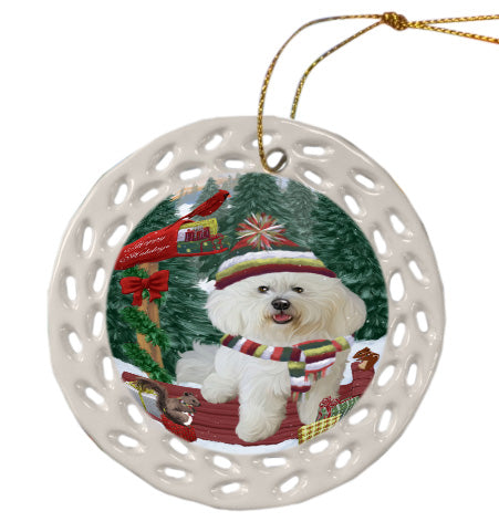 Christmas Woodland Sled Bichon Frise Dog Doily Ornament DPOR59053