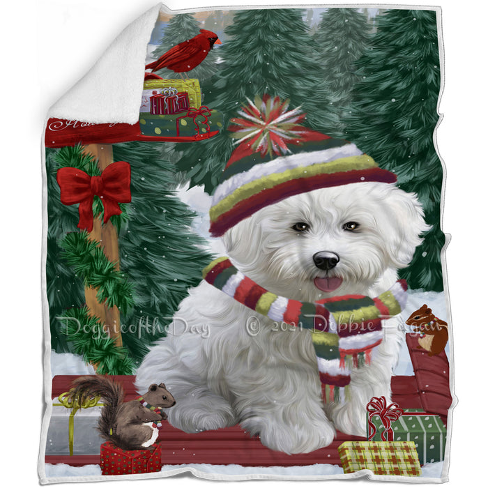 Merry Christmas Woodland Sled Bichon Frise Dog Blanket BLNKT142706