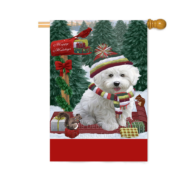 Personalized Merry Christmas Woodland Sled Bichon Frise Dog Custom House Flag FLG-DOTD-A61561