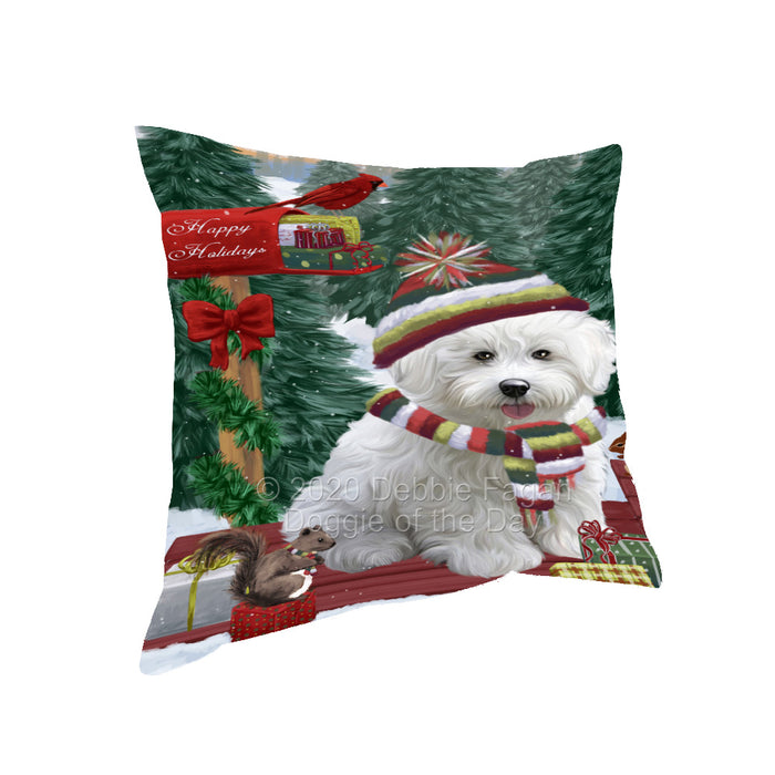 Christmas Woodland Sled Bichon Frise Dog Pillow with Top Quality High-Resolution Images - Ultra Soft Pet Pillows for Sleeping - Reversible & Comfort - Ideal Gift for Dog Lover - Cushion for Sofa Couch Bed - 100% Polyester, PILA93577