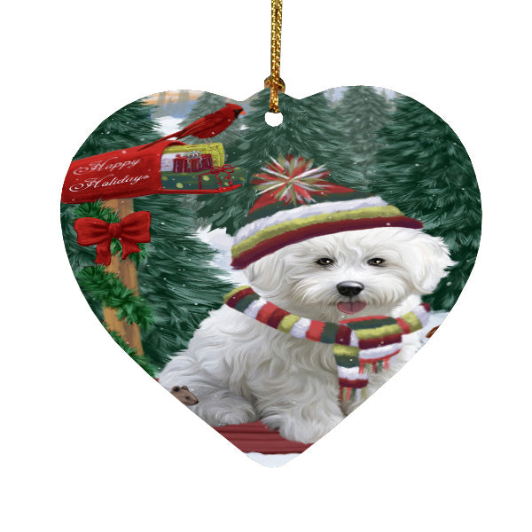 Christmas Woodland Sled Bichon Frise Dog Heart Christmas Ornament HPORA59418