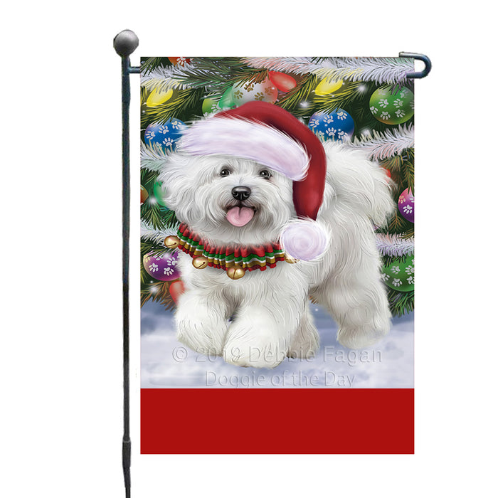 Personalized Trotting in the Snow Bichon Frise Dog Custom Garden Flags GFLG-DOTD-A60674