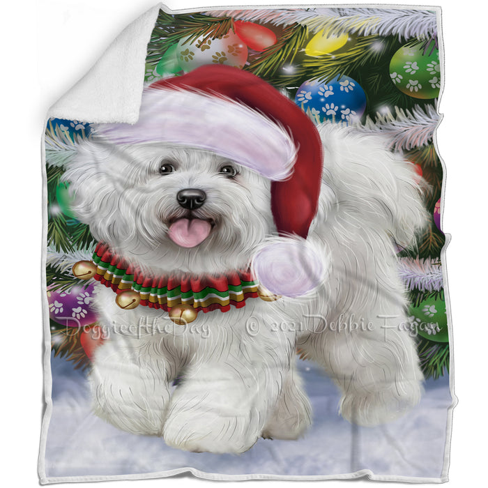Trotting in the Snow Bichon Frise Dog Blanket BLNKT142752