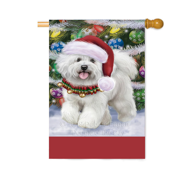 Personalized Trotting in the Snow Bichon Frise Dog Custom House Flag FLG-DOTD-A60730
