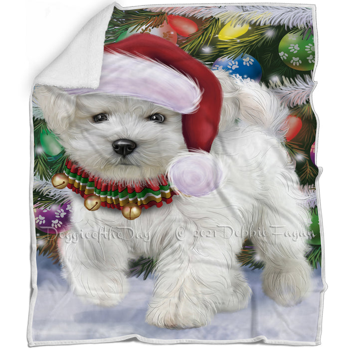Trotting in the Snow Bichon Frise Dog Blanket BLNKT142753