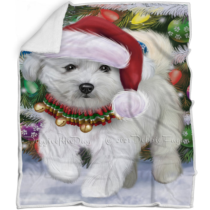 Trotting in the Snow Bichon Frise Dog Blanket BLNKT142754