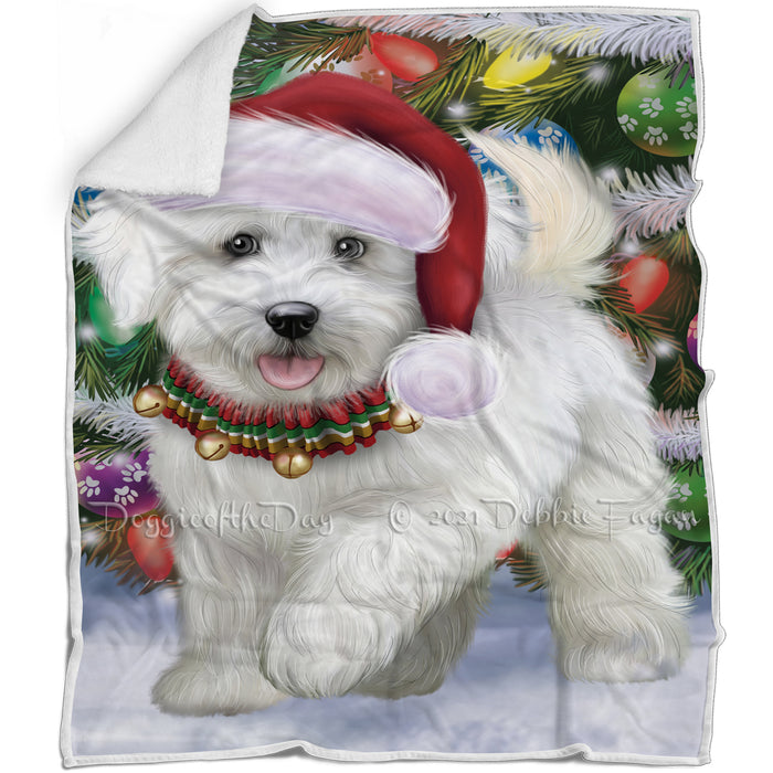 Trotting in the Snow Bichon Frise Dog Blanket BLNKT142755