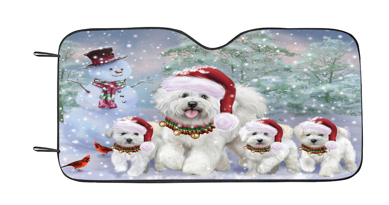 Christmas Running Family Bichon Frise Dogs Car Sun Shade