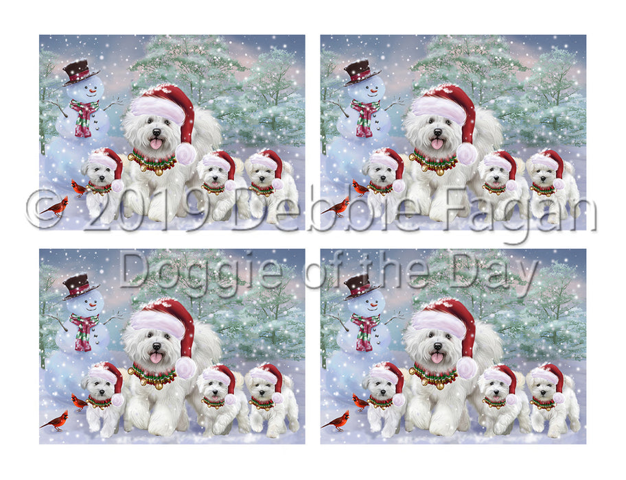 Christmas Running Fammily Bichon Frise Dogs Placemat