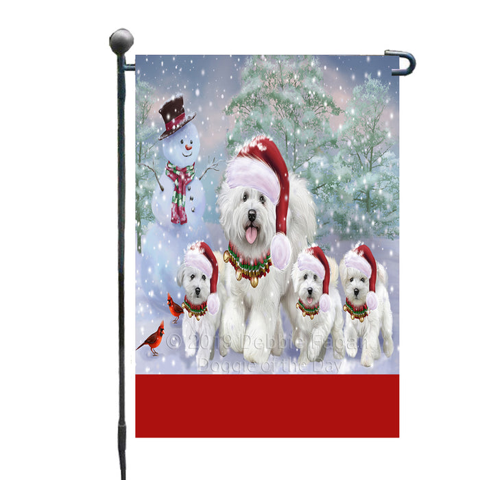 Personalized Christmas Running Family Bichon Frise Dogs Custom Garden Flags GFLG-DOTD-A60318