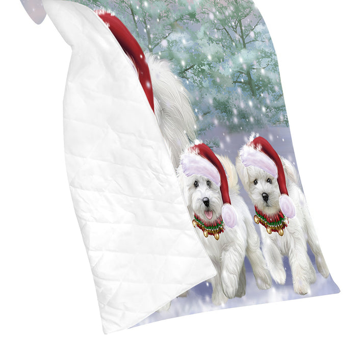 Christmas Running Fammily Bichon Frise Dogs Quilt