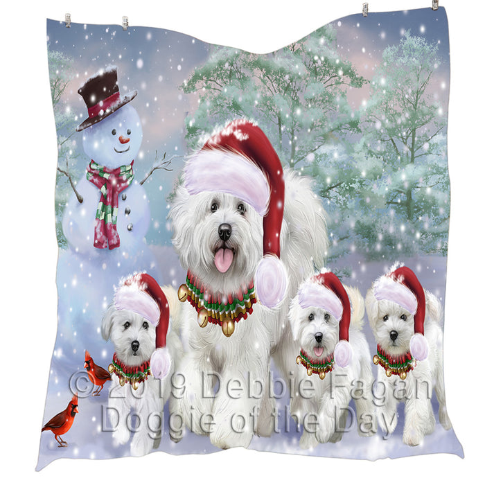 Christmas Running Fammily Bichon Frise Dogs Quilt