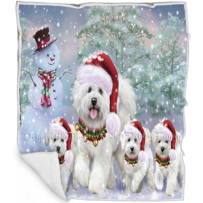 Christmas Running Family Bichon Frise Dogs Blanket BLNKT134418