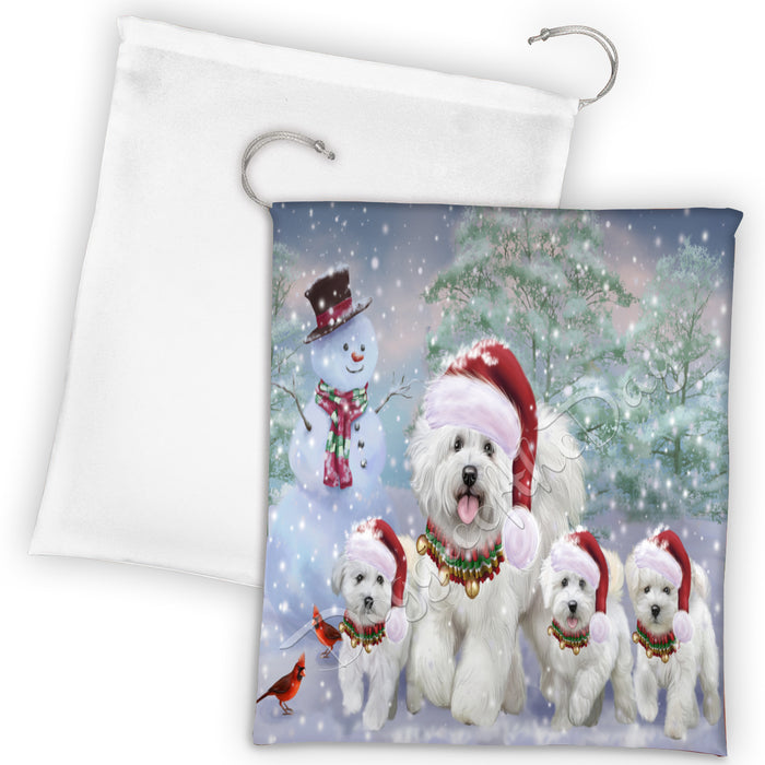 Christmas Running Fammily Bichon Frise Dogs Drawstring Laundry or Gift Bag LGB48204