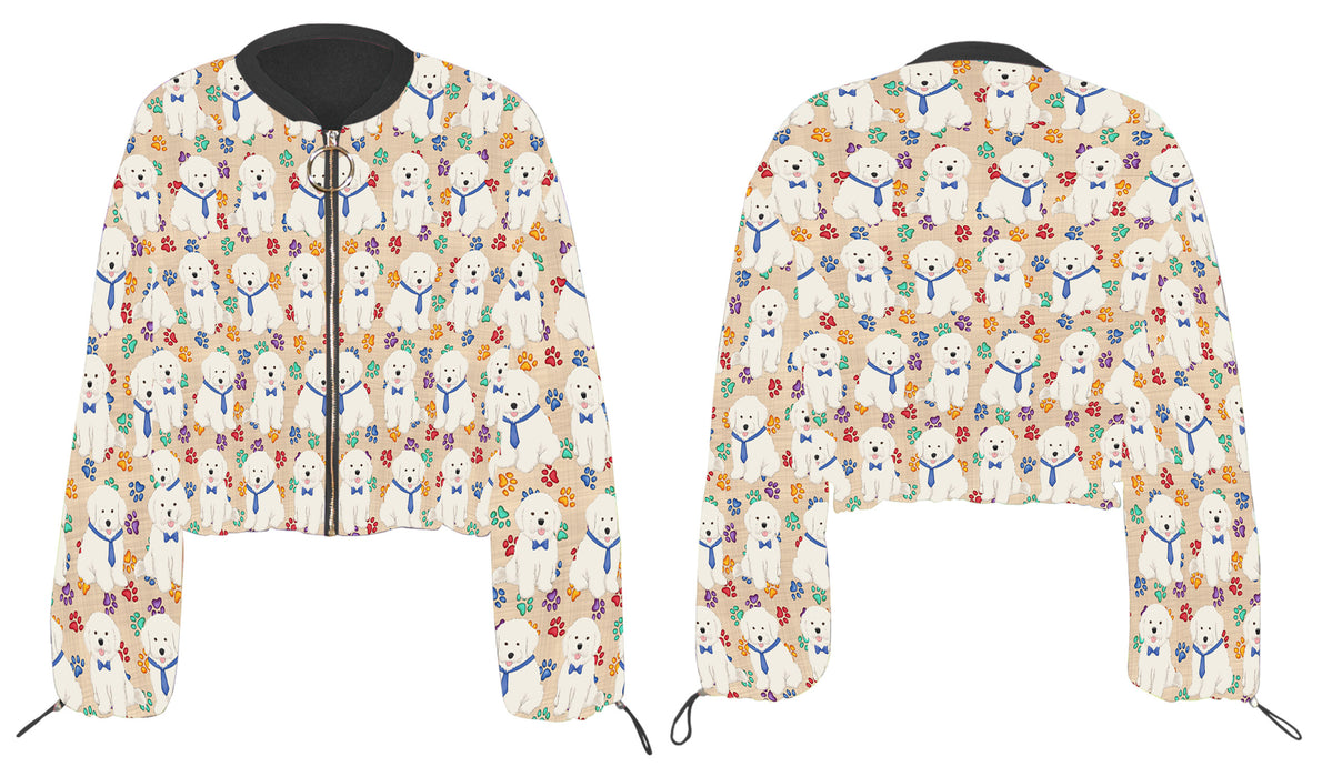 Rainbow Paw Print Bichon Frise Dogs Cropped Chiffon Women's Jacket WH50497