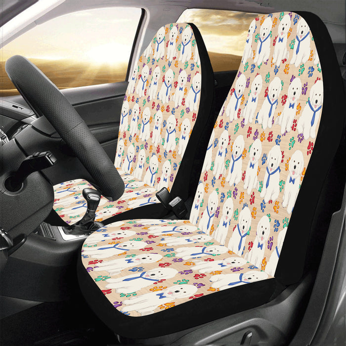 Rainbow Paw Print Bichon Frise Dogs Blue Car Seat Covers (Set of 2)