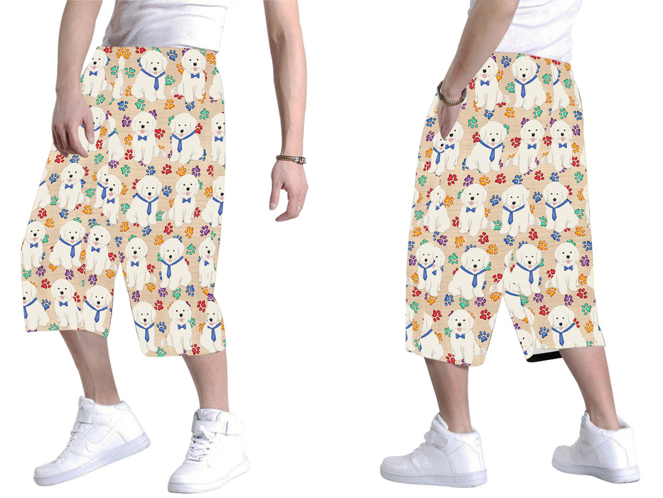 Rainbow Paw Print Bichon Frise Dogs Blue All Over Print Men's Baggy Shorts