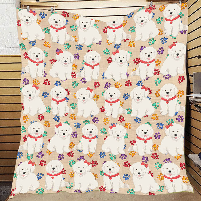 Rainbow Paw Print Bichon Frise Dogs Red Quilt