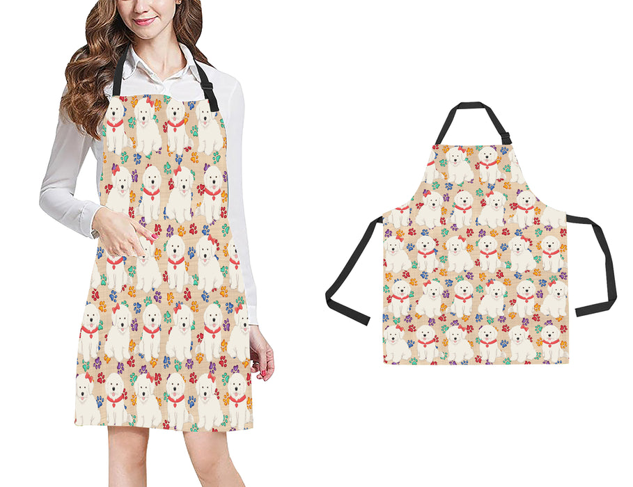 Rainbow Paw Print Bichon Frise Dogs Red All Over Print Adjustable Apron