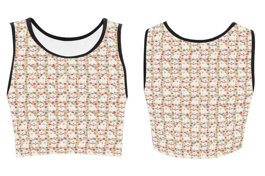 Rainbow Paw Print Bichon Frise Dogs Red Women's Crop Top