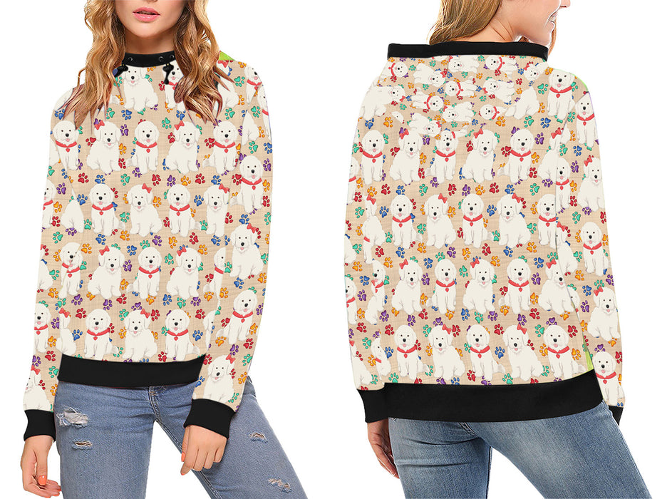 Rainbow Paw Print Bichon Frise Dogs High Neck Pullover Women's Hoodie WH49046