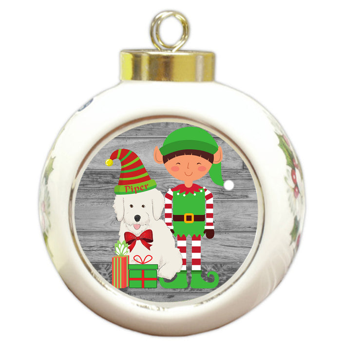Custom Personalized Bichon Frise Dog Elfie and Presents Christmas Round Ball Ornament