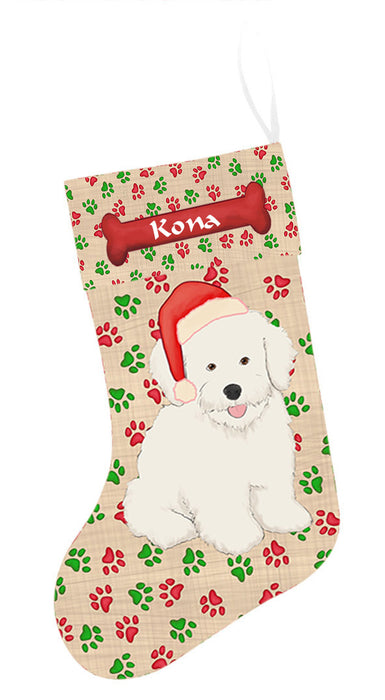 Pet Name Personalized Christmas Paw Print Bichon Frise Dogs Stocking