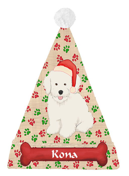 Pet Name Personalized Christmas Paw Print Bichon Frise Dogs Santa Hat