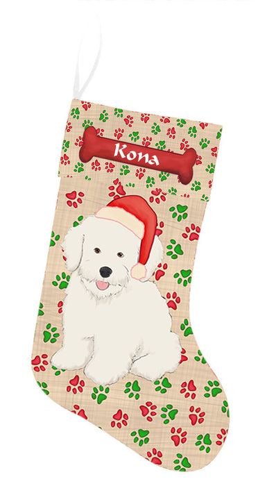 Pet Name Personalized Christmas Paw Print Bichon Frise Dogs Stocking