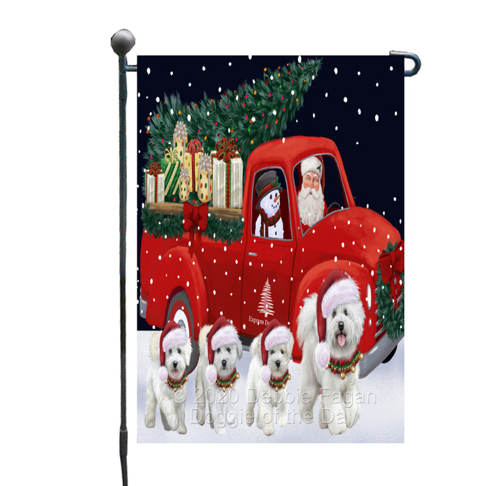 Christmas Express Delivery Red Truck Running Bichon Frise Dogs Garden Flag GFLG66443