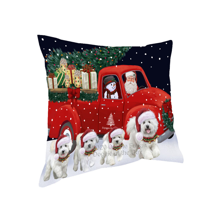 Christmas Express Delivery Red Truck Running Bichon Frise Dogs Pillow PIL85996