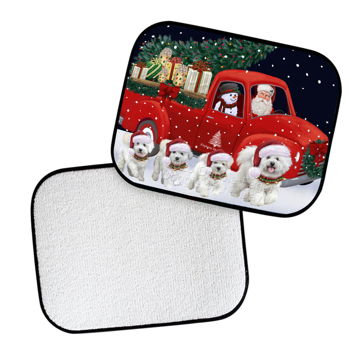 Christmas Express Delivery Red Truck Running Bichon Frise Dogs Polyester Anti-Slip Vehicle Carpet Car Floor Mats  CFM49414