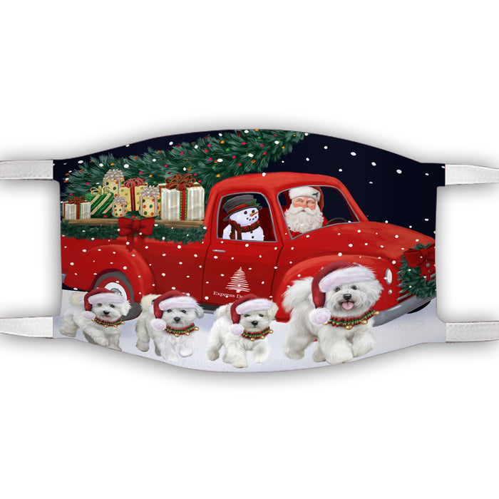 Christmas Express Delivery Red Truck Running Bichon Frise Dogs Face Mask FM49847