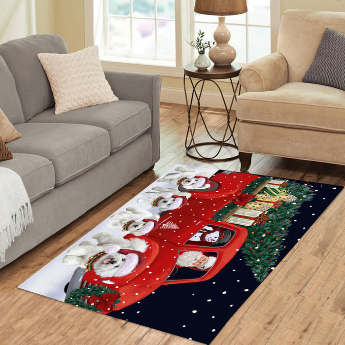 Christmas Express Delivery Red Truck Running Bichon Frise Dogs Polyester Area Rug ARUG62757