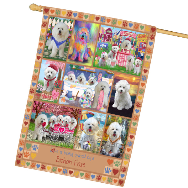 Love is Being Owned Bichon Frise Dog Beige House Flag FLG65442