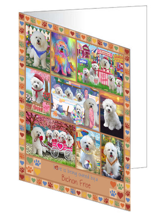 Love is Being Owned Bichon Frise Dog Beige Handmade Artwork Assorted Pets Greeting Cards and Note Cards with Envelopes for All Occasions and Holiday Seasons GCD77210