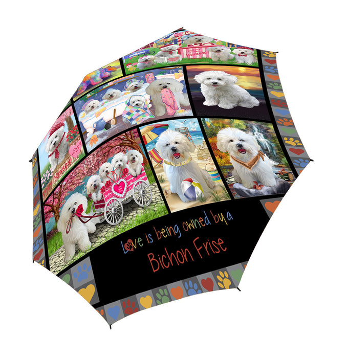 Love is Being Owned Bichon Frise Dog Grey Semi-Automatic Foldable Umbrella