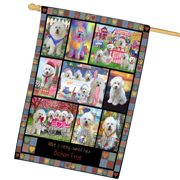 Love is Being Owned Bichon Frise Dog Grey House Flag FLG65443