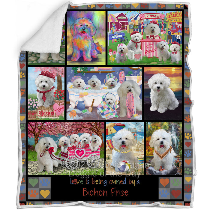 Love is Being Owned Bichon Frise Dog Grey Blanket BLNKT137073