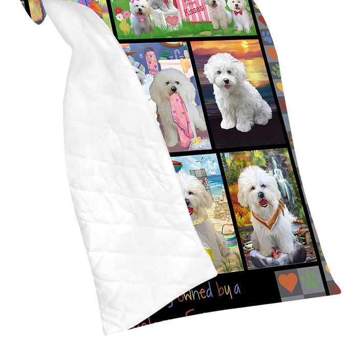 Love is Being Owned Bichon Frise Dog Grey Quilt