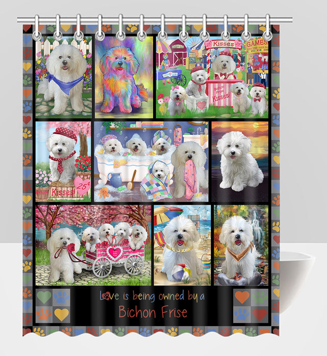 Love is Being Owned Bichon Frise Dog Grey Shower Curtain