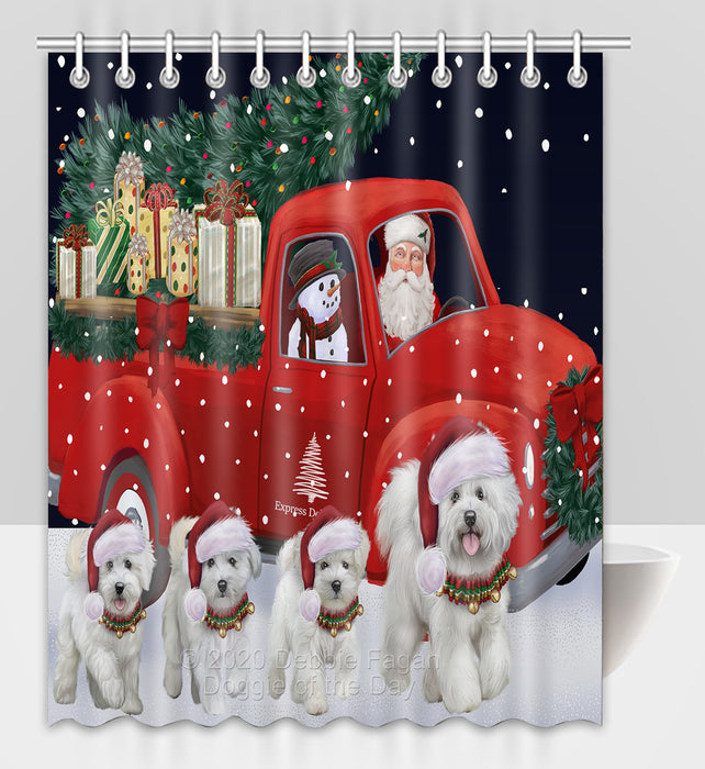 Christmas Express Delivery Red Truck Running Bichon Frise Dogs Shower Curtain Bathroom Accessories Decor Bath Tub Screens