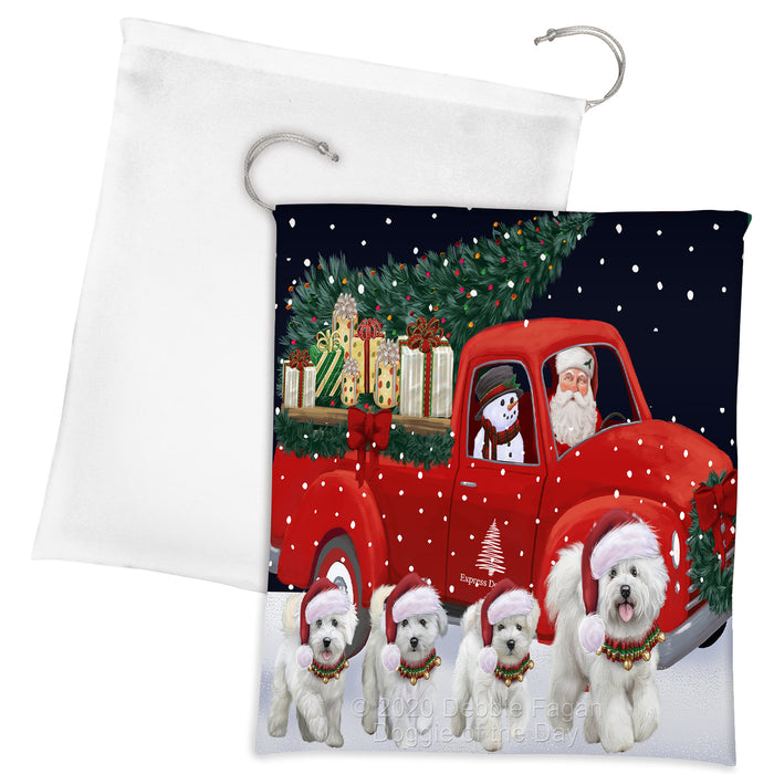 Christmas Express Delivery Red Truck Running Bichon Frise Dogs Drawstring Laundry or Gift Bag LGB48879