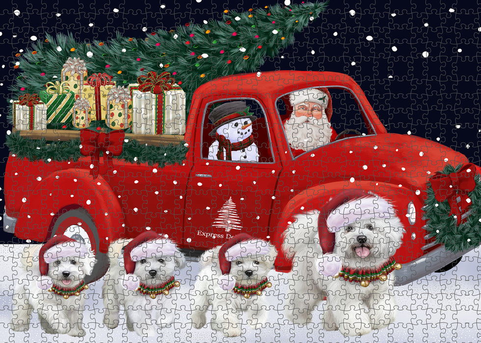 Christmas Express Delivery Red Truck Running Bichon Frise Dogs Puzzle with Photo Tin PUZL99612