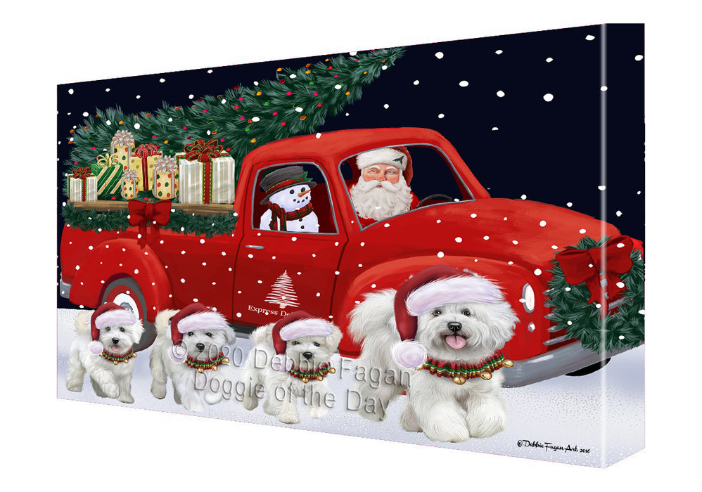 Christmas Express Delivery Red Truck Running Bichon Frise Dogs Canvas Print Wall Art Décor CVS145889